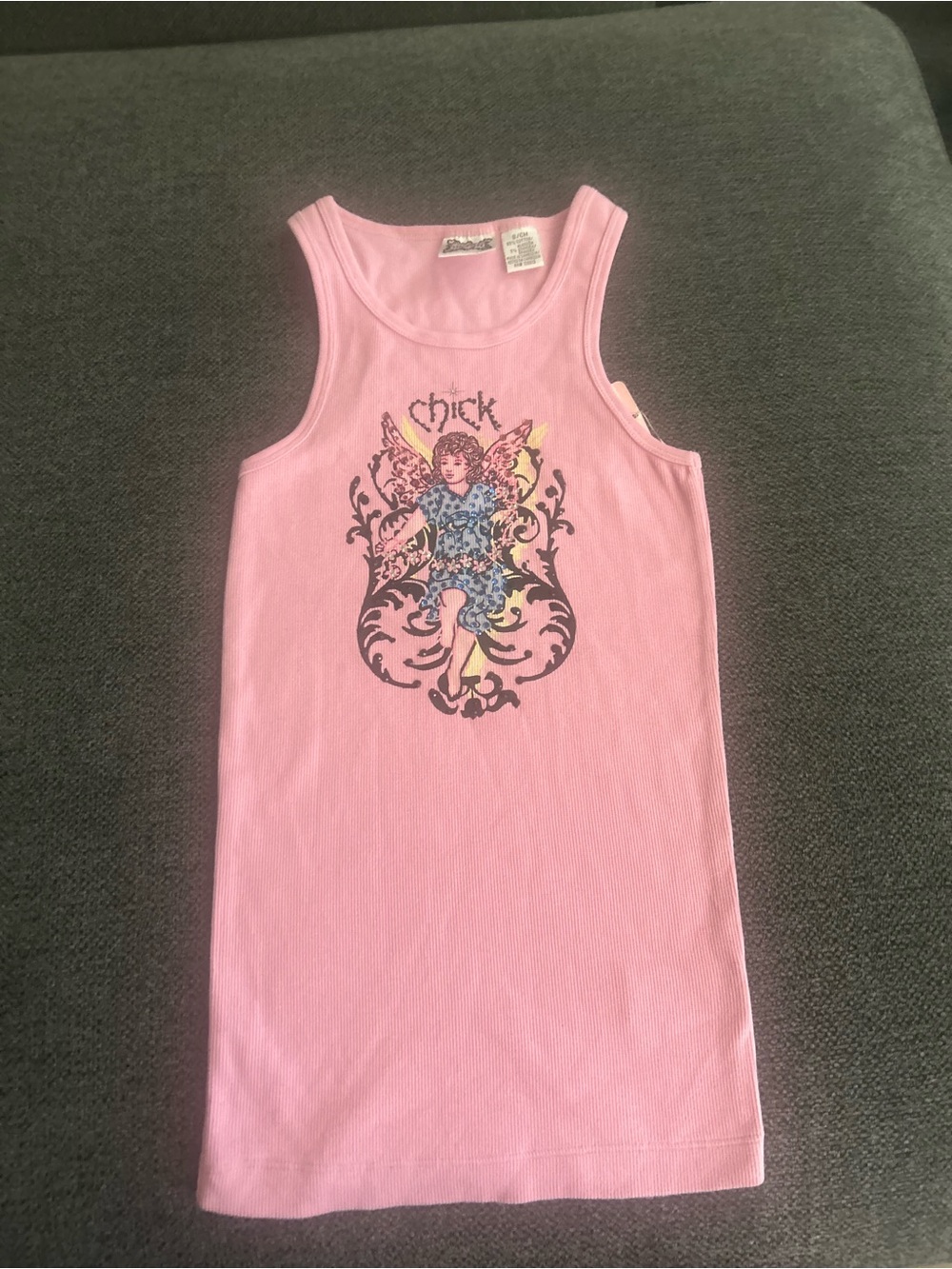 Girls' Pink Graphic Tank Top - 'Chick' Fairy Print